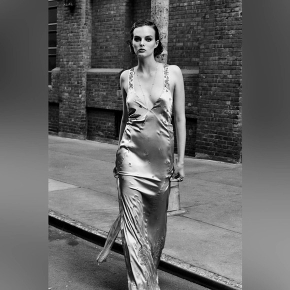 Zara Women’s Satin Dress with Embroidery Limited Edition Size L NWT - Picture 5 of 16